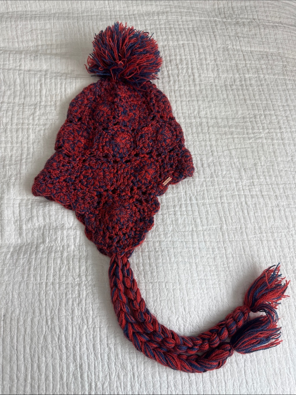 Free people Red/orange & Navy Knit Pom Earflap Hat